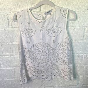 Valerie Khalfon Eyelet White Sleeveless Top Blouse size 40